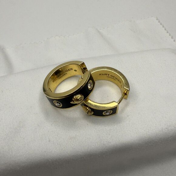 Kurt Geiger London Gold & Black Hoop Earrings with Crystal Accents - Picture 3 of 6